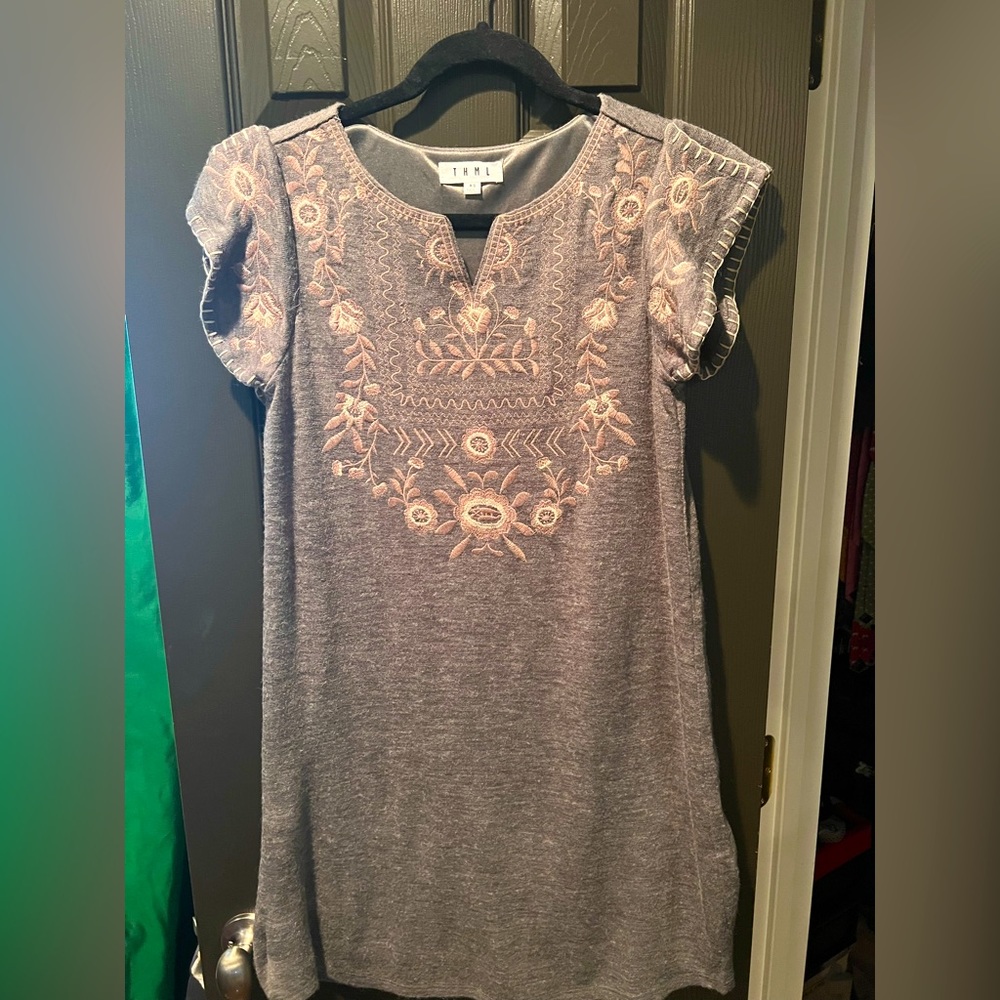 THML XS grey wool embroidered dress